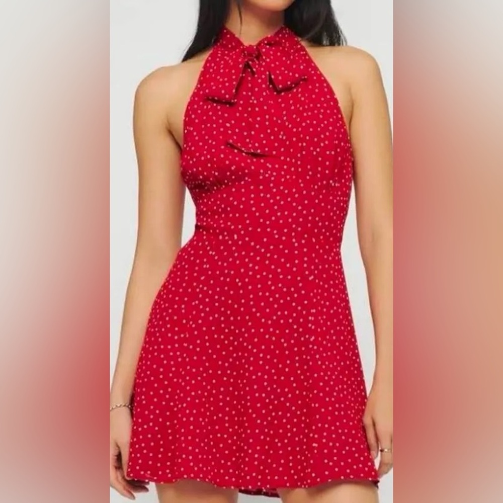 Reformation Aylani - Red mini polka Dot dress